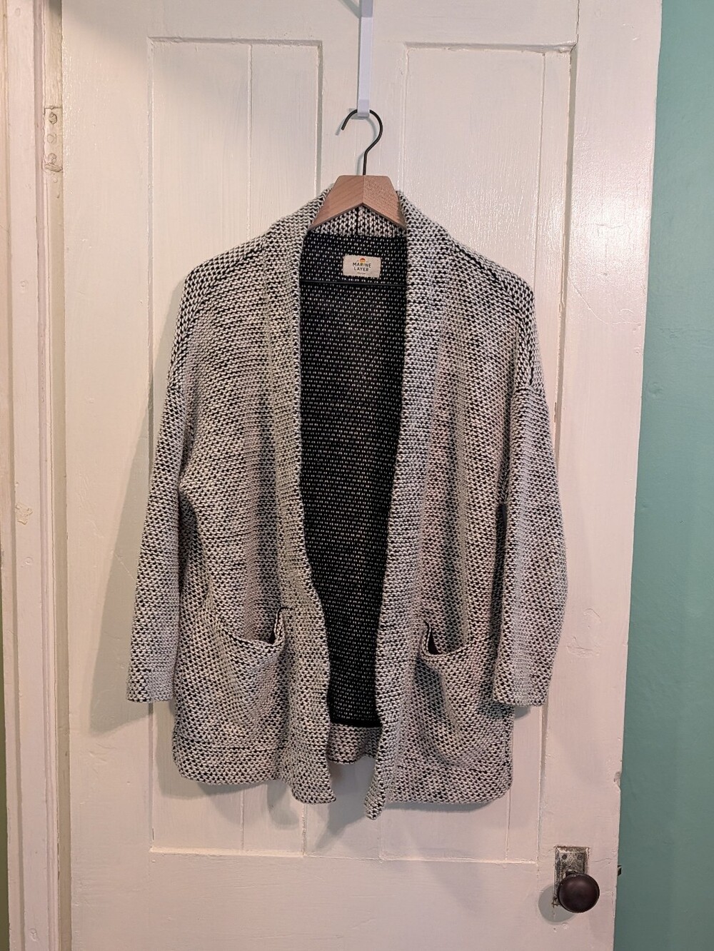 Women's Marine Layer Black & White Chunky Knit Open Front Cardigan size Medium